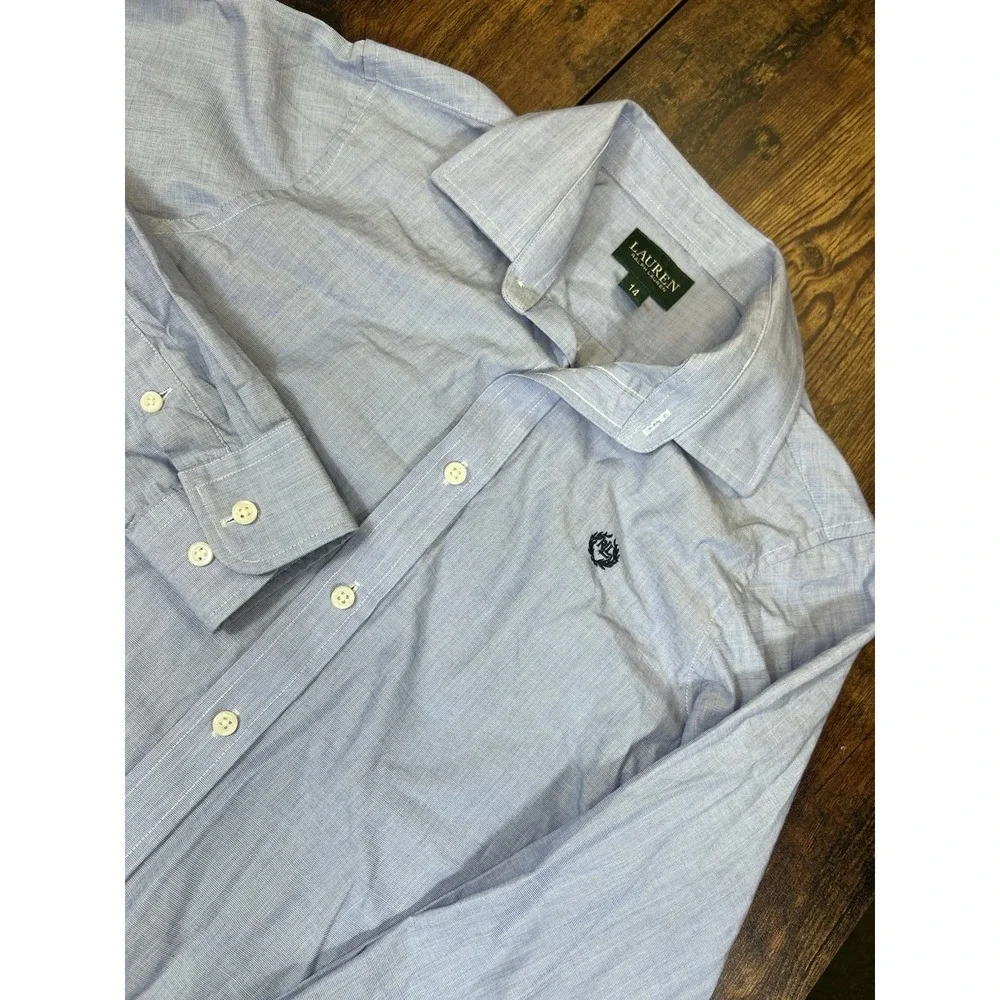 Ralph Lauren Boys Size 14 Light Blue Long Sleeve Button-Down Shirt 100% Cotton